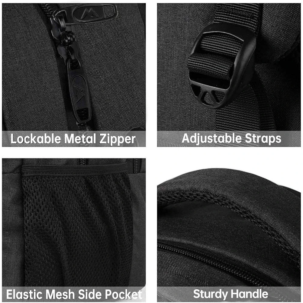 FD Explore The World Laptop Backpack Black Travel USB Charging Port 18 Inch Bag